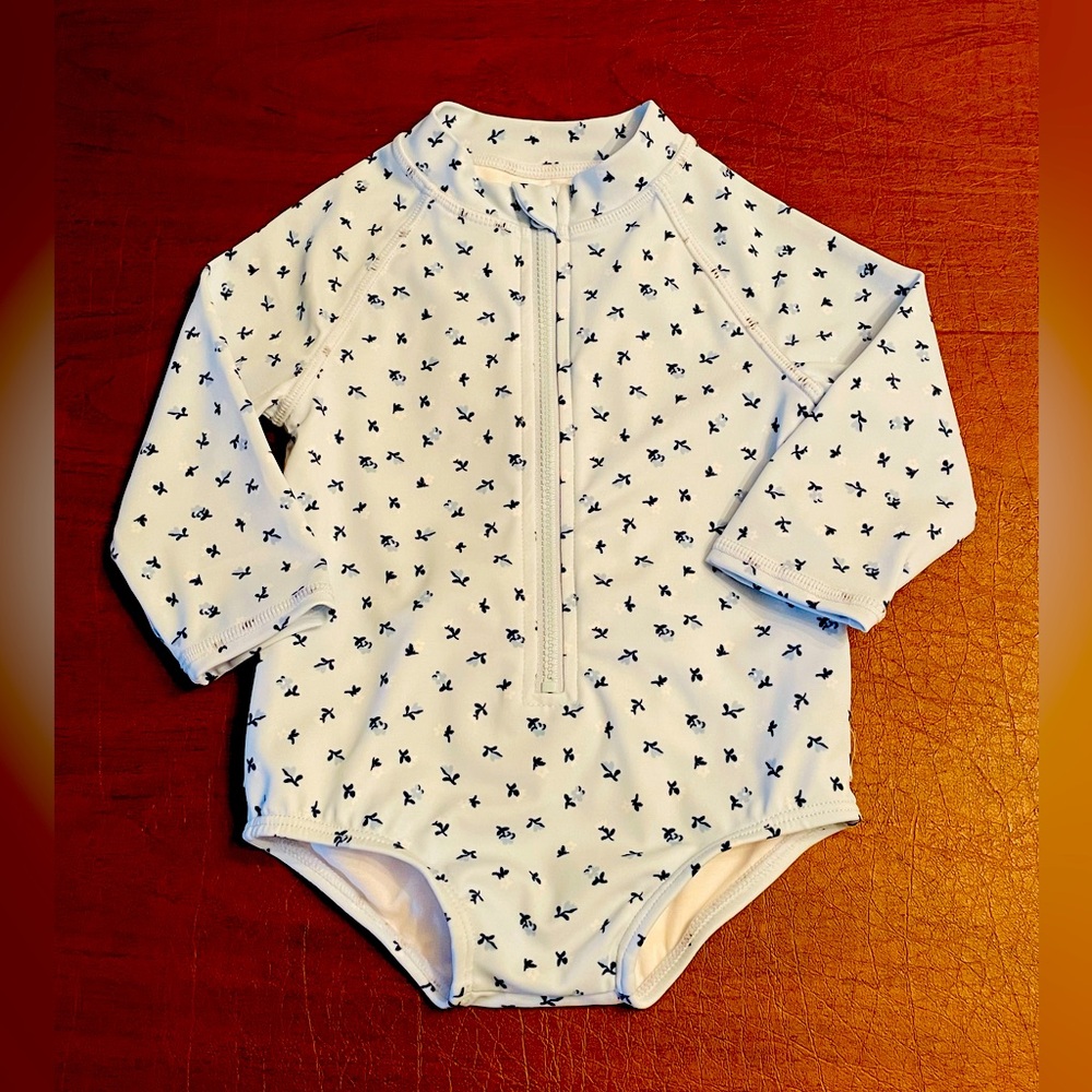 Janie and Jack Baby Girl Floral Onepiece Swimsuit -Size 6-12 Months - Like New
